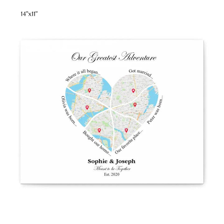 Custom Wall Art - Heart Shaped Six Location Map - ARTFULANE