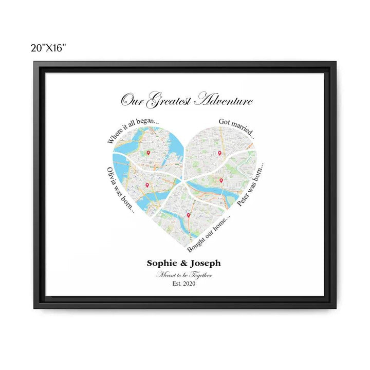 Custom Wall Art - Heart Shaped Six Location Map - ARTFULANE