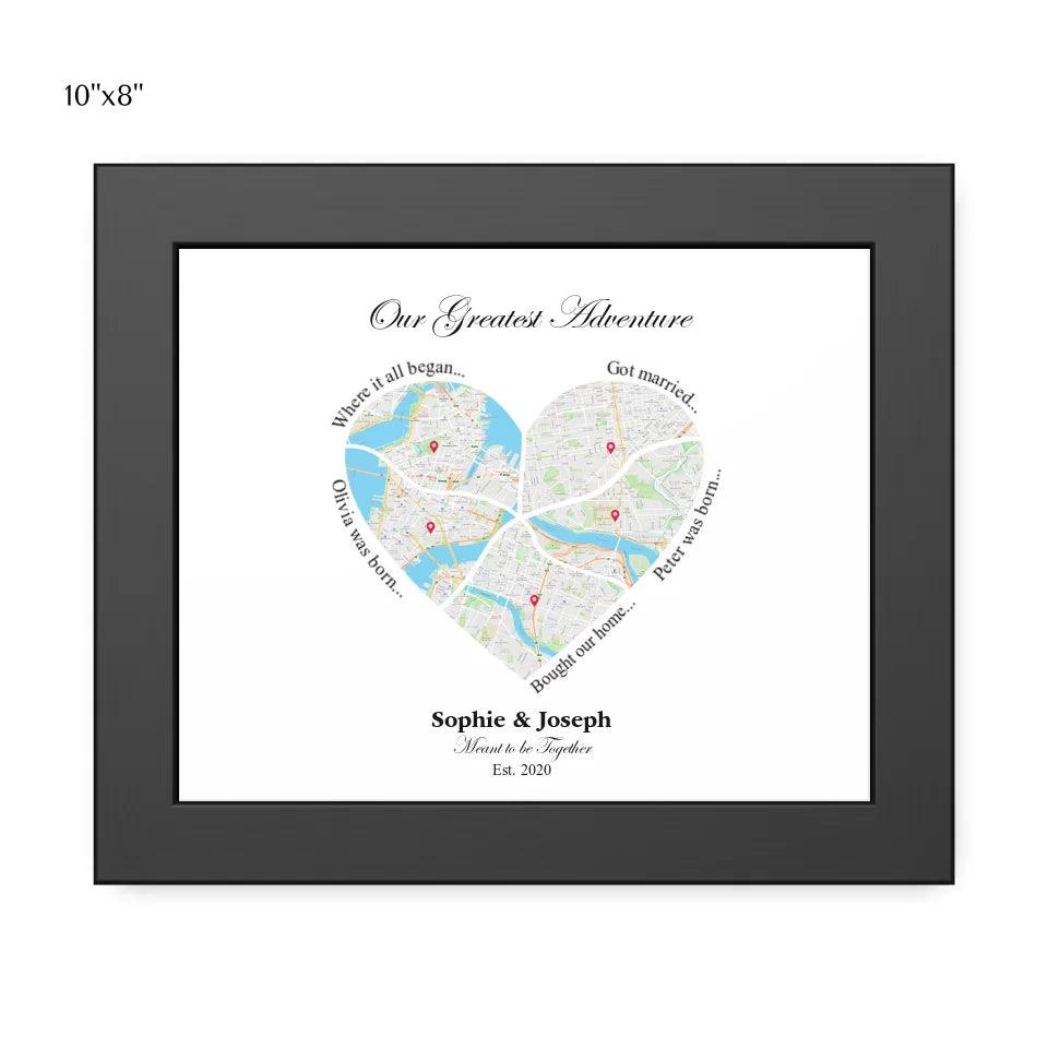 Custom Wall Art - Heart Shaped Six Location Map - ARTFULANE