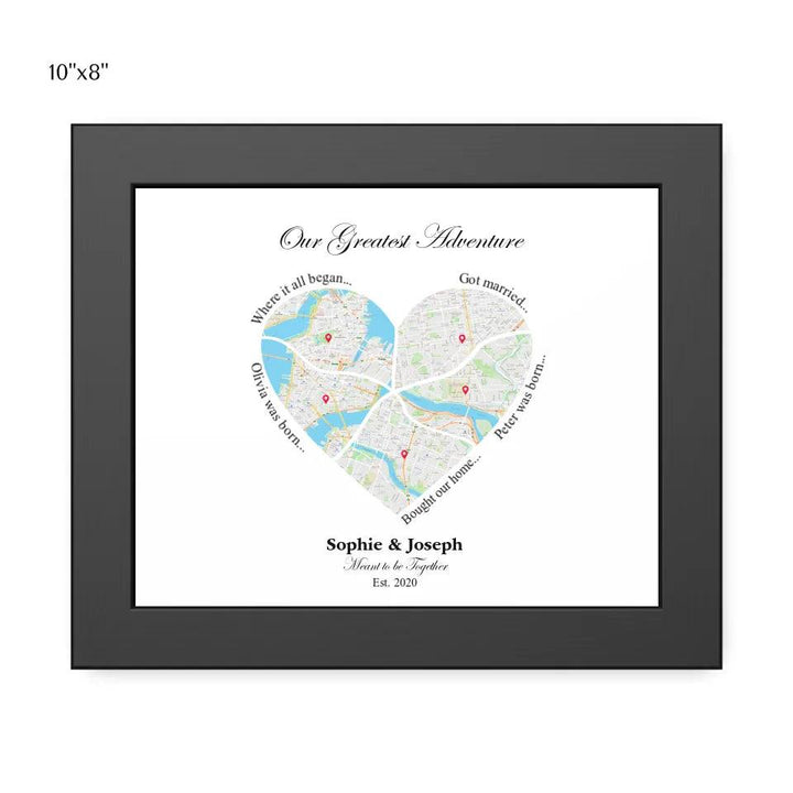 Custom Wall Art - Heart Shaped Six Location Map - ARTFULANE