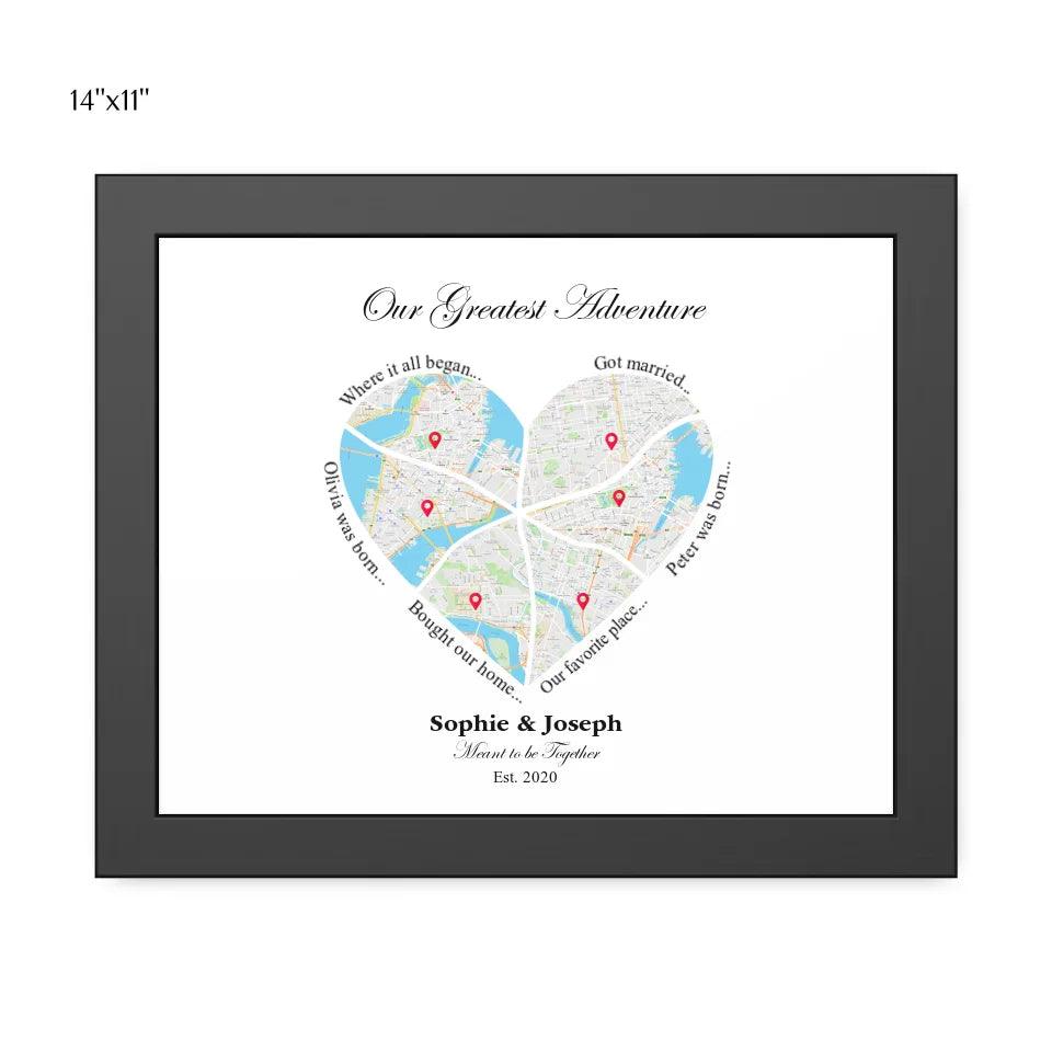 Custom Wall Art - Heart Shaped Six Location Map - ARTFULANE