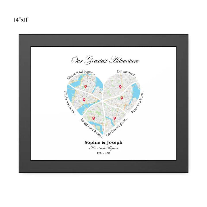 Custom Wall Art - Heart Shaped Six Location Map - ARTFULANE