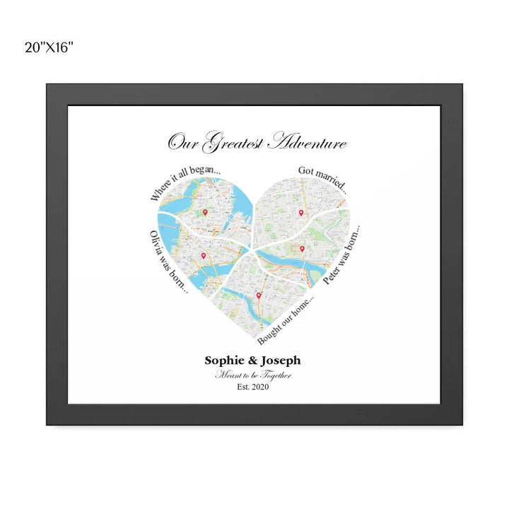 Custom Wall Art - Heart Shaped Six Location Map - ARTFULANE