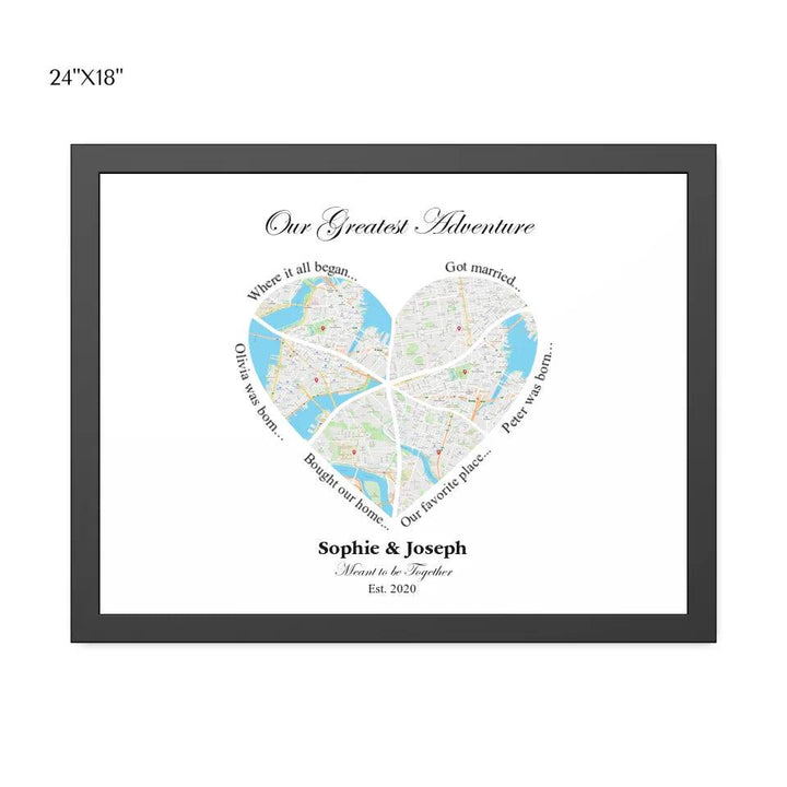 Custom Wall Art - Heart Shaped Six Location Map - ARTFULANE