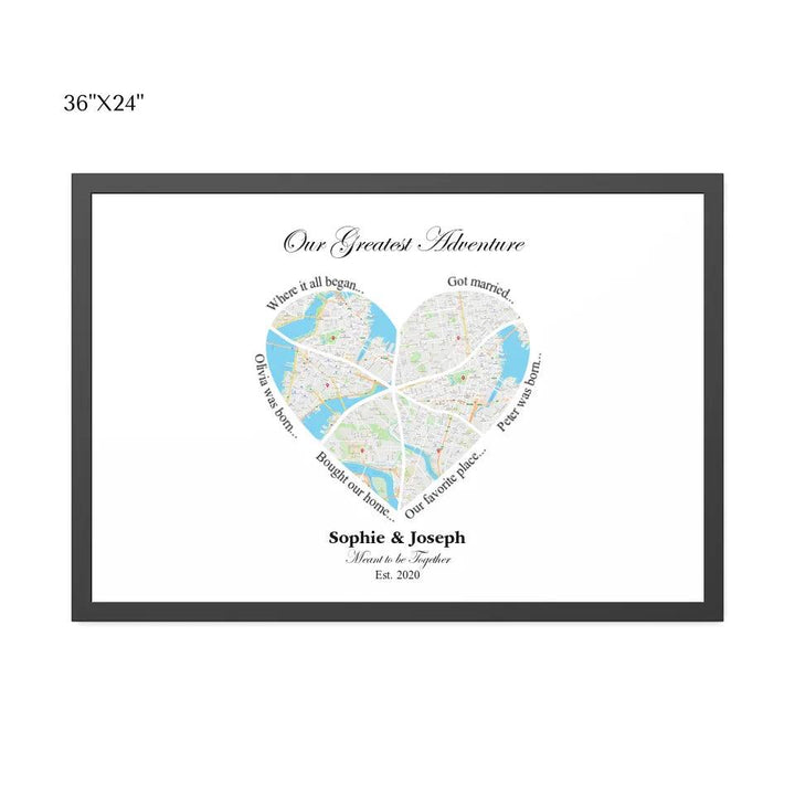 Custom Wall Art - Heart Shaped Six Location Map - ARTFULANE