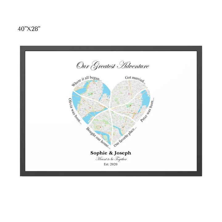 Custom Wall Art - Heart Shaped Six Location Map - ARTFULANE