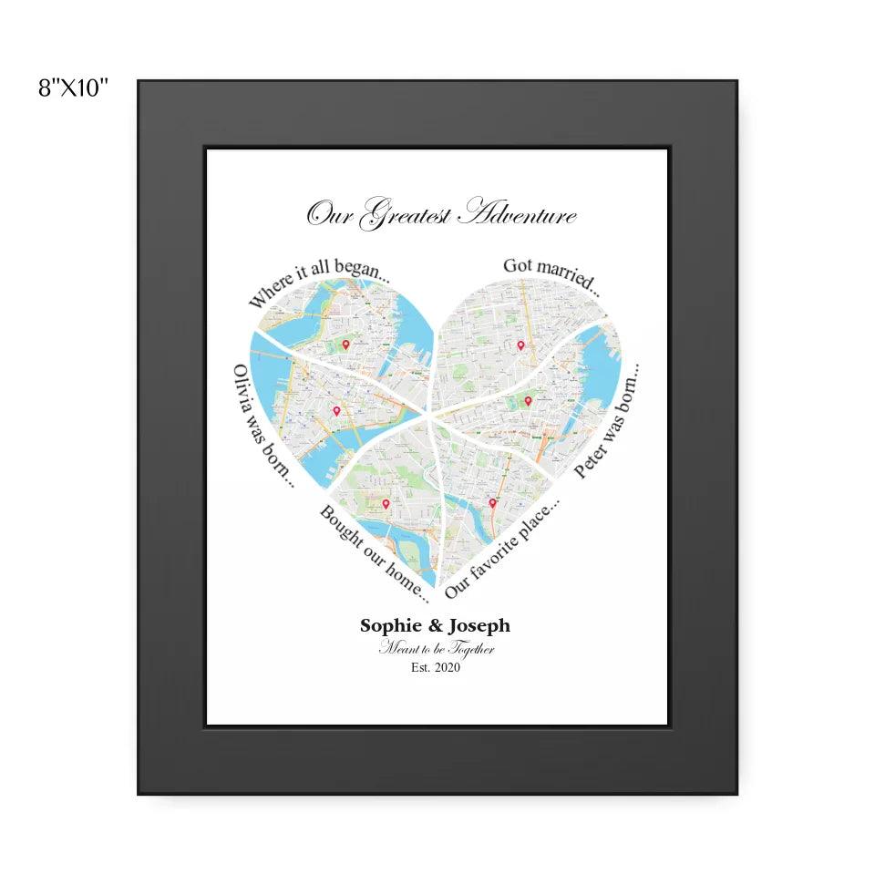 Custom Wall Art - Heart Shaped Six Location Map - ARTFULANE