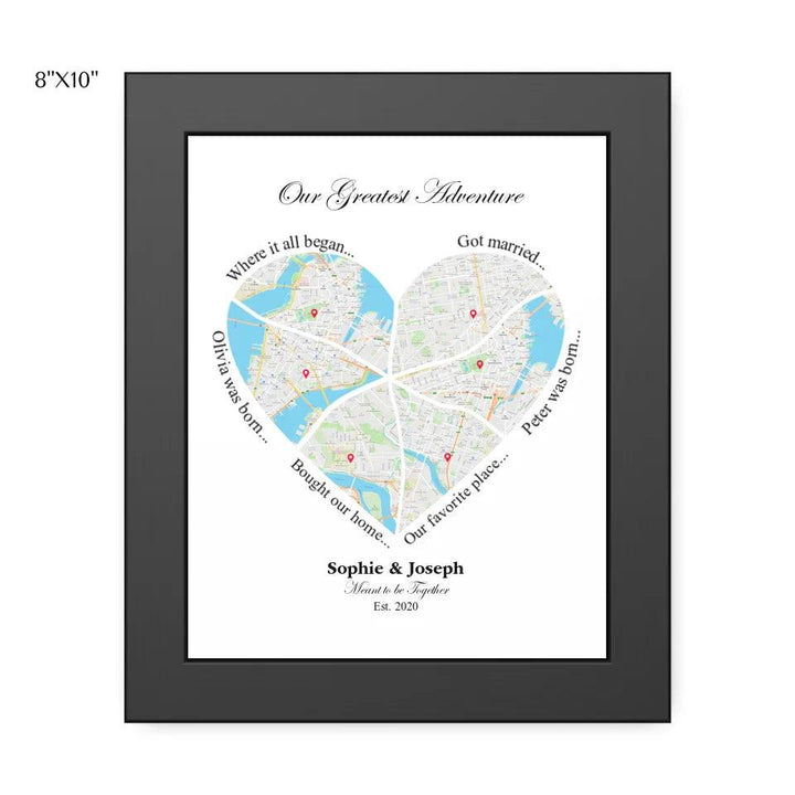 Custom Wall Art - Heart Shaped Six Location Map - ARTFULANE