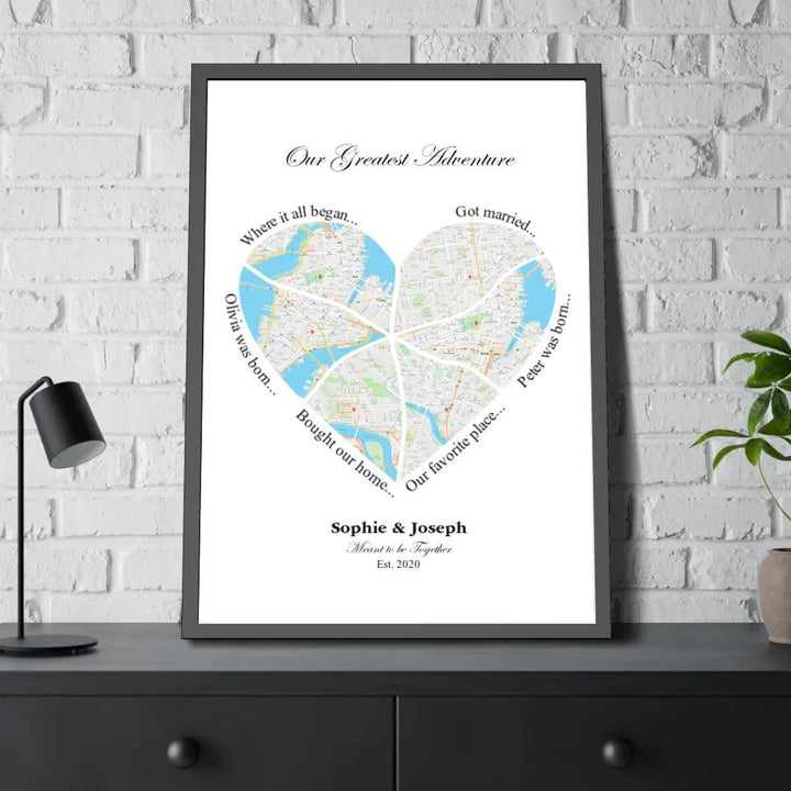 Custom Wall Art - Heart Shaped Six Location Map - ARTFULANE