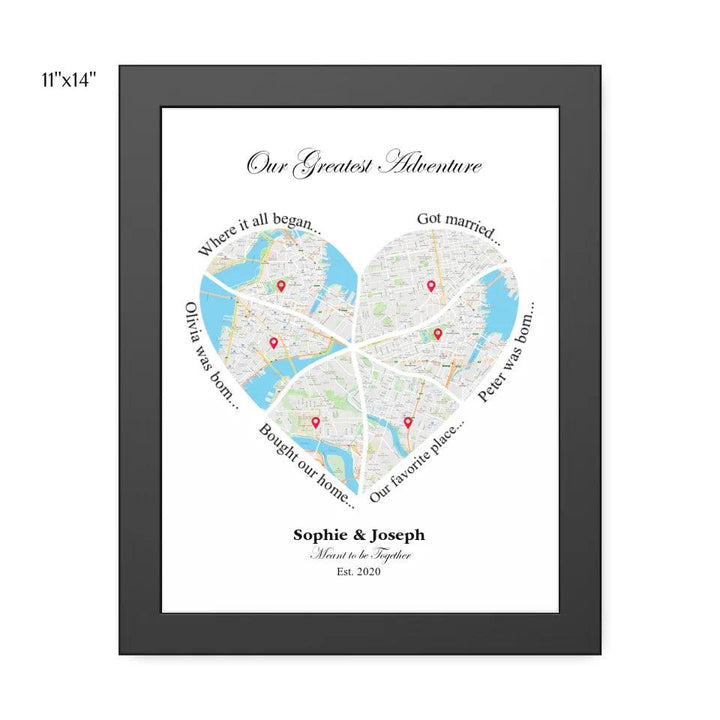 Custom Wall Art - Heart Shaped Six Location Map - ARTFULANE