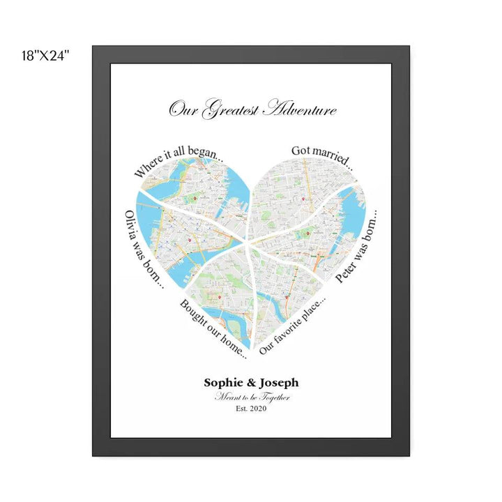 Custom Wall Art - Heart Shaped Six Location Map - ARTFULANE
