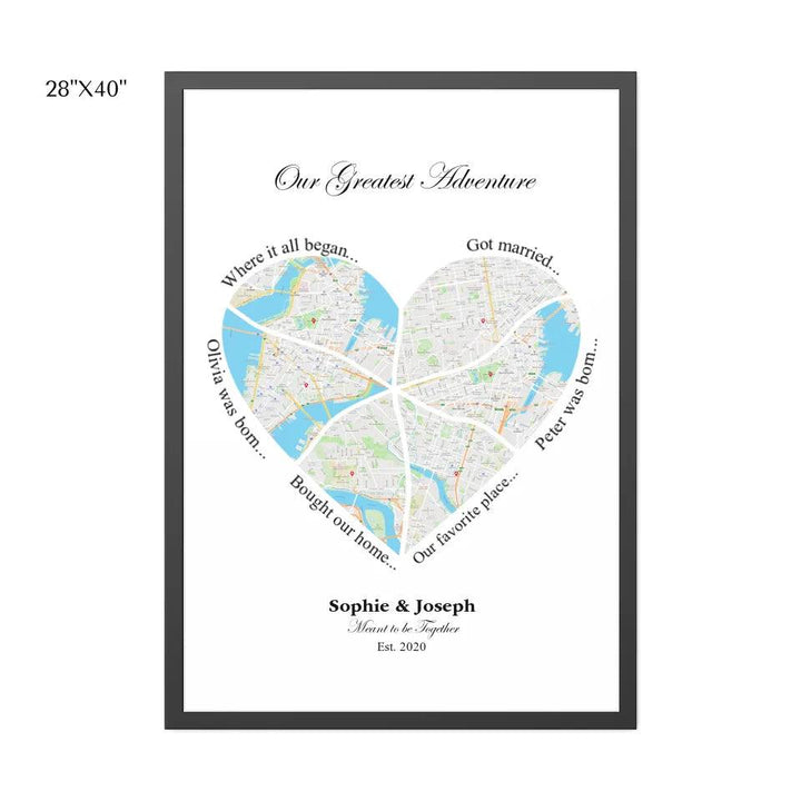Custom Wall Art - Heart Shaped Six Location Map - ARTFULANE