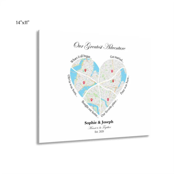 Custom Wall Art - Heart Shaped Six Location Map - ARTFULANE