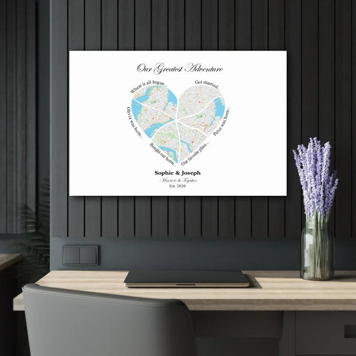 Custom Wall Art - Heart Shaped Six Location Map - ARTFULANE