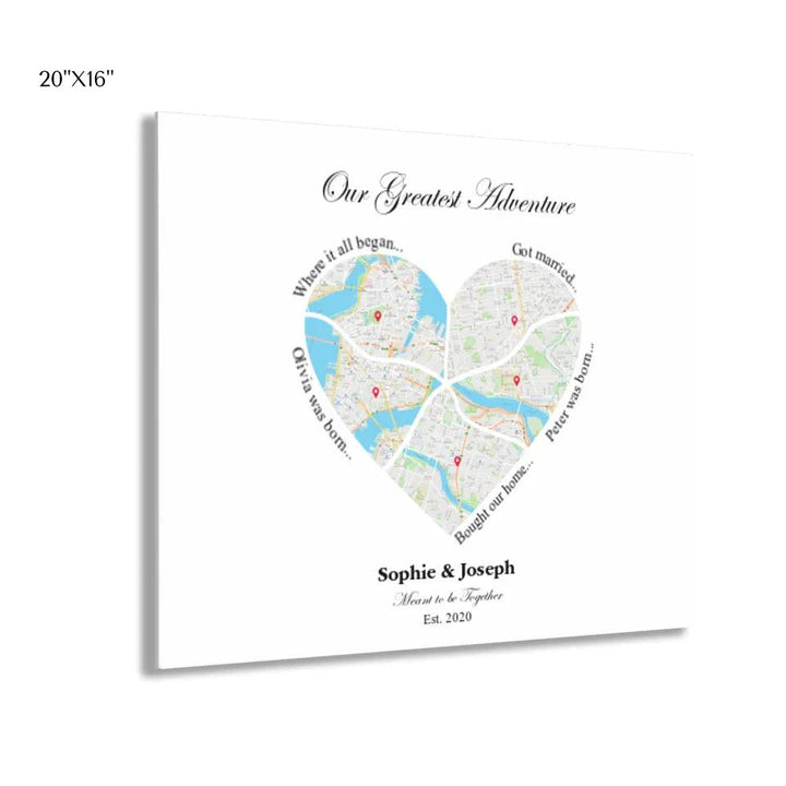 Custom Wall Art - Heart Shaped Six Location Map - ARTFULANE