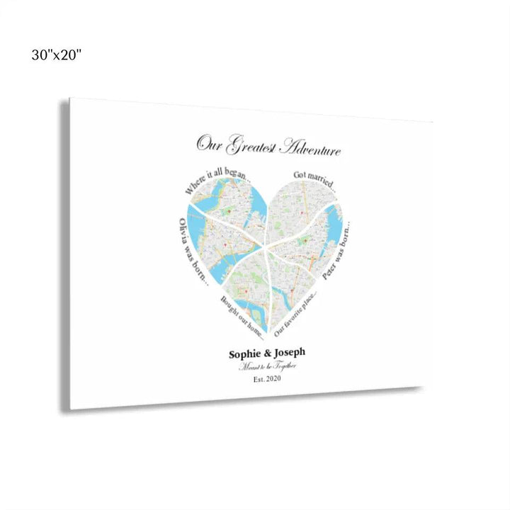 Custom Wall Art - Heart Shaped Six Location Map - ARTFULANE