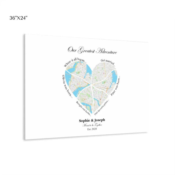 Custom Wall Art - Heart Shaped Six Location Map - ARTFULANE