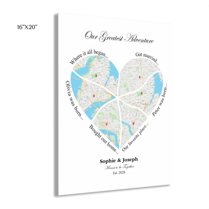 Custom Wall Art - Heart Shaped Six Location Map - ARTFULANE