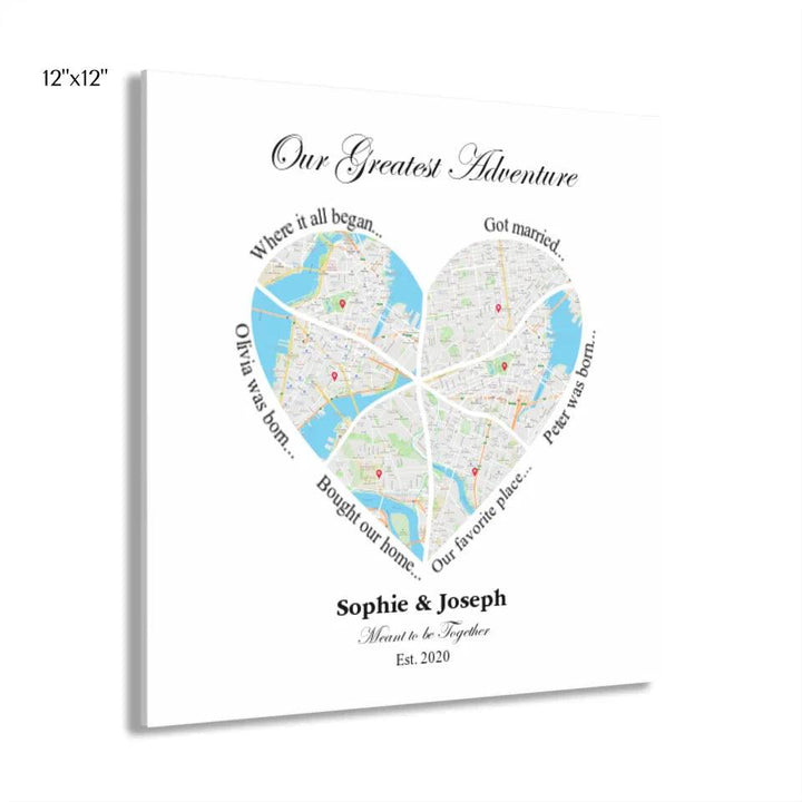 Custom Wall Art - Heart Shaped Six Location Map - ARTFULANE