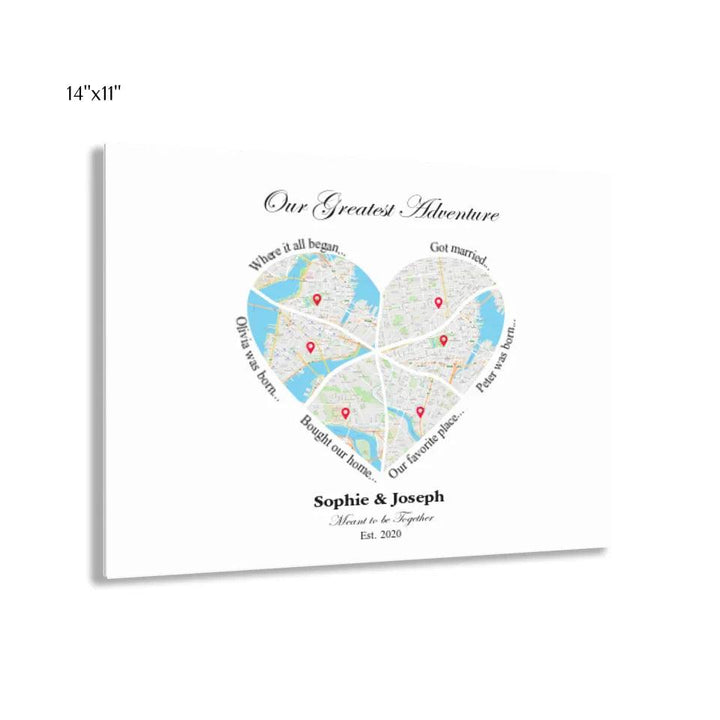 Custom Wall Art - Heart Shaped Six Location Map - ARTFULANE