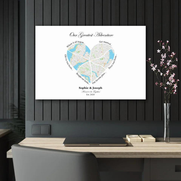 Custom Wall Art - Heart Shaped Six Location Map - ARTFULANE
