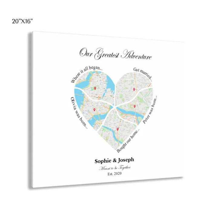 Custom Wall Art - Heart Shaped Six Location Map - ARTFULANE