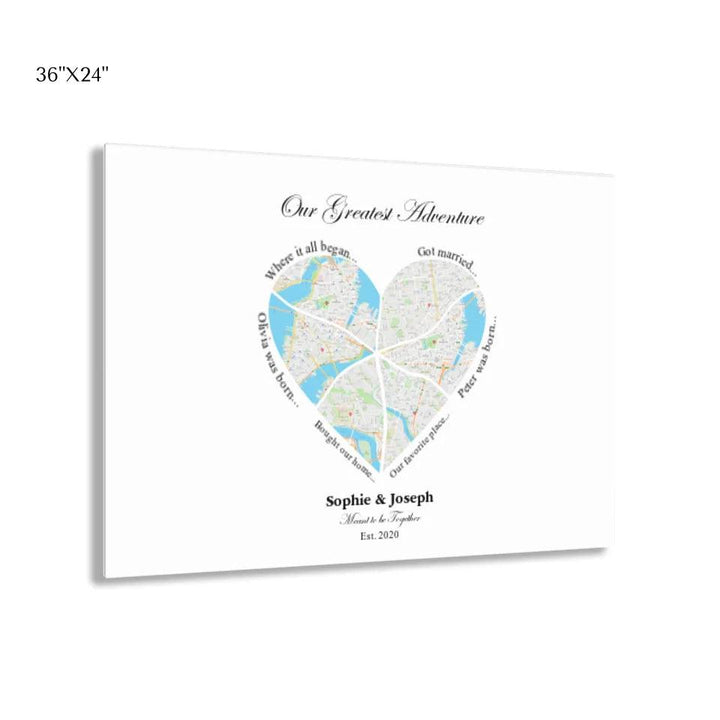 Custom Wall Art - Heart Shaped Six Location Map - ARTFULANE