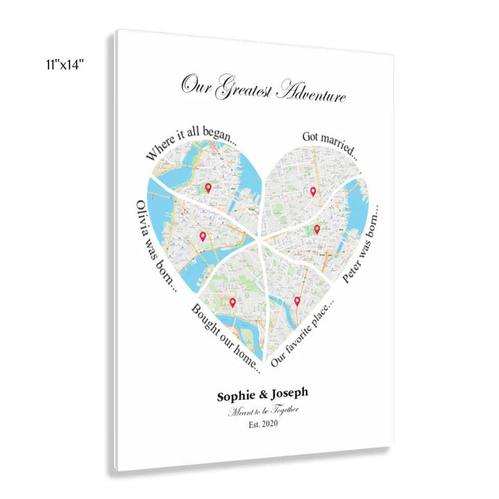 Custom Wall Art - Heart Shaped Six Location Map - ARTFULANE