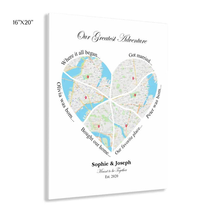 Custom Wall Art - Heart Shaped Six Location Map - ARTFULANE