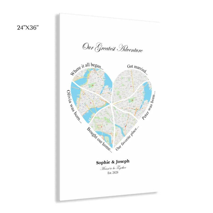 Custom Wall Art - Heart Shaped Six Location Map - ARTFULANE