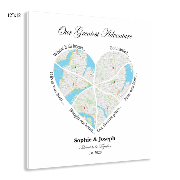 Custom Wall Art - Heart Shaped Six Location Map - ARTFULANE