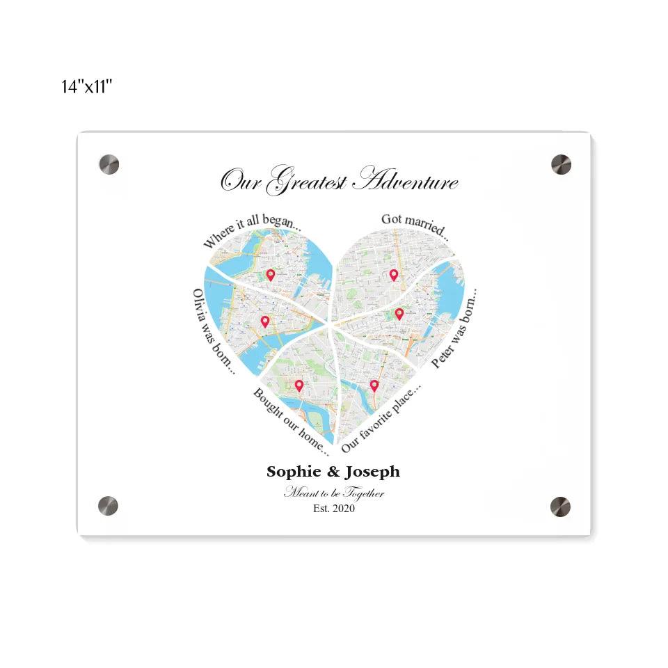 Custom Wall Art - Heart Shaped Six Location Map - ARTFULANE