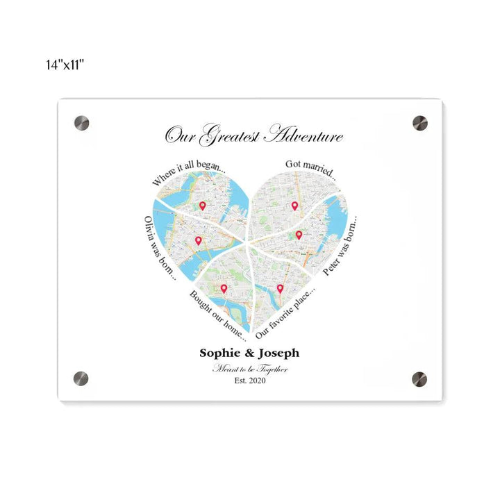 Custom Wall Art - Heart Shaped Six Location Map - ARTFULANE