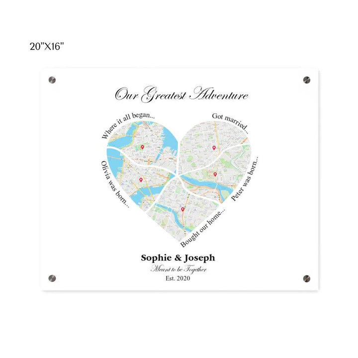Custom Wall Art - Heart Shaped Six Location Map - ARTFULANE