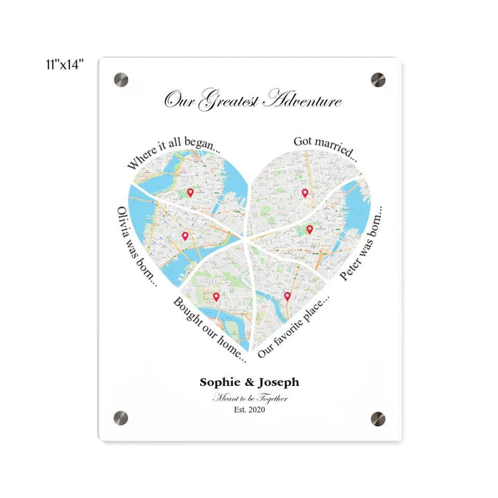 Custom Wall Art - Heart Shaped Six Location Map - ARTFULANE
