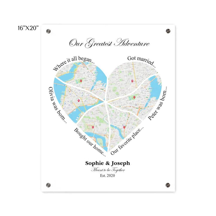 Custom Wall Art - Heart Shaped Six Location Map - ARTFULANE