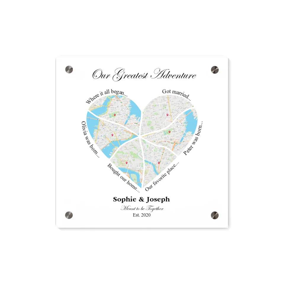 Custom Wall Art - Heart Shaped Six Location Map - ARTFULANE