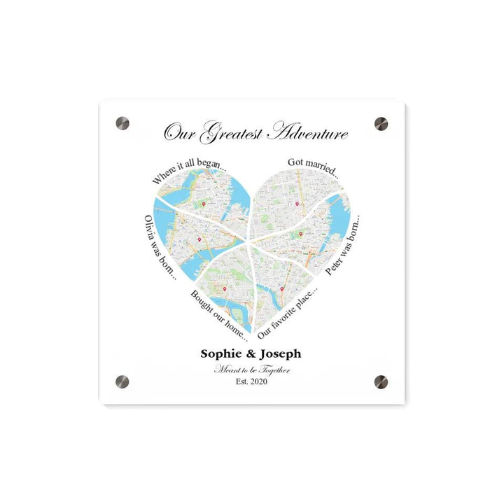 Custom Wall Art - Heart Shaped Six Location Map - ARTFULANE