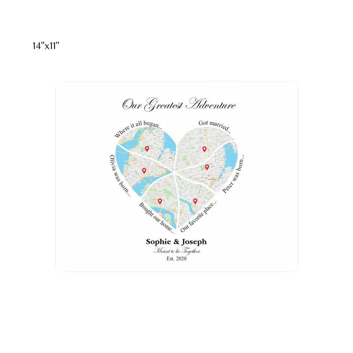 Custom Wall Art - Heart Shaped Six Location Map - ARTFULANE