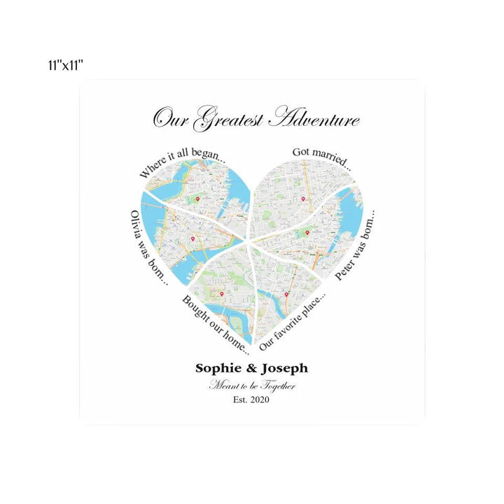 Custom Wall Art - Heart Shaped Six Location Map - ARTFULANE
