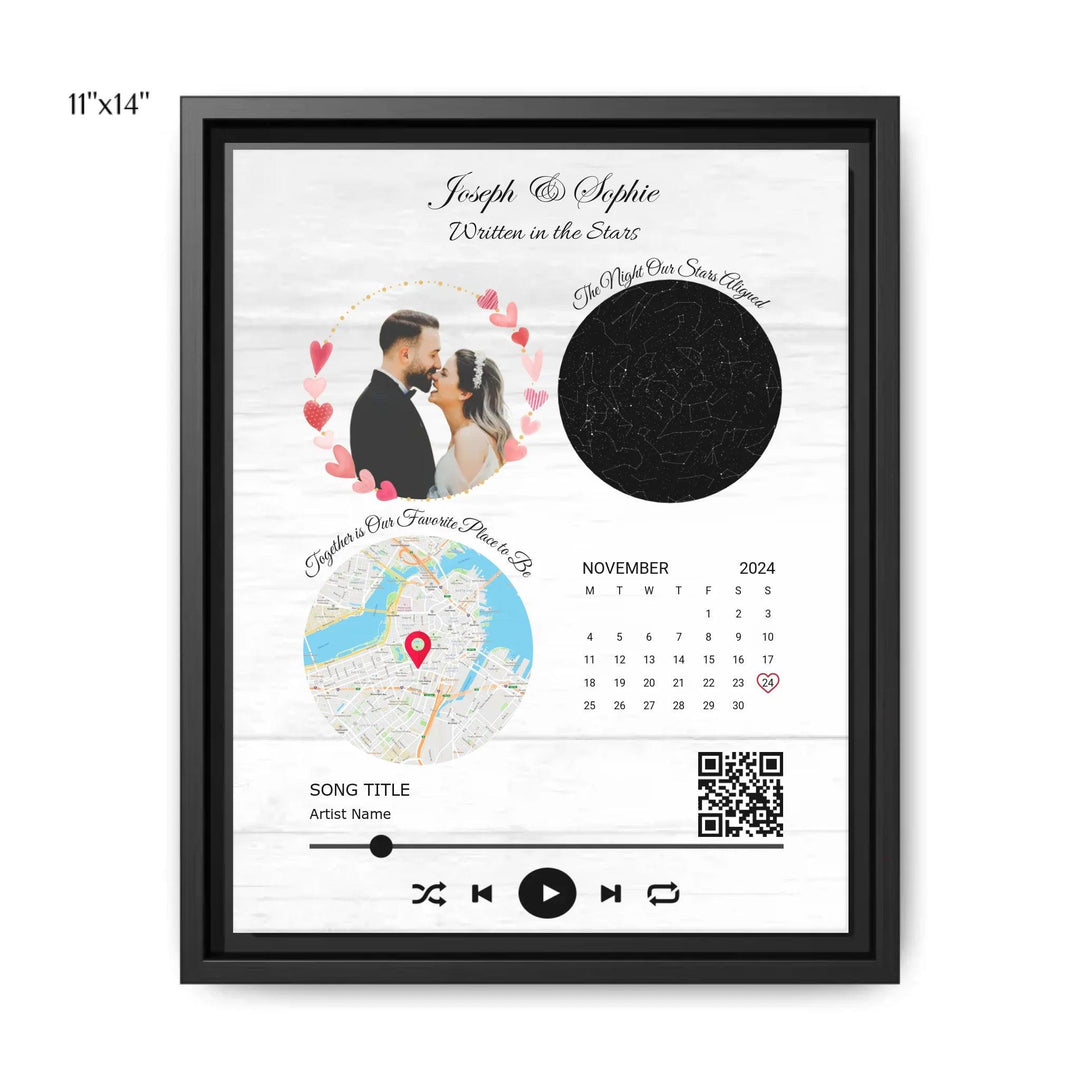 Custom Wall Art - QR Code Song & Maps Couple Keepsake - ARTFULANE
