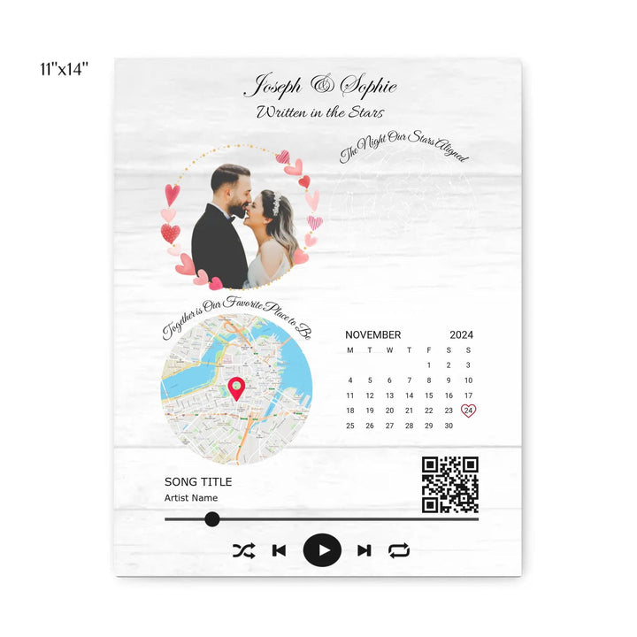 Custom Wall Art - QR Code Song & Maps Couple Keepsake - ARTFULANE