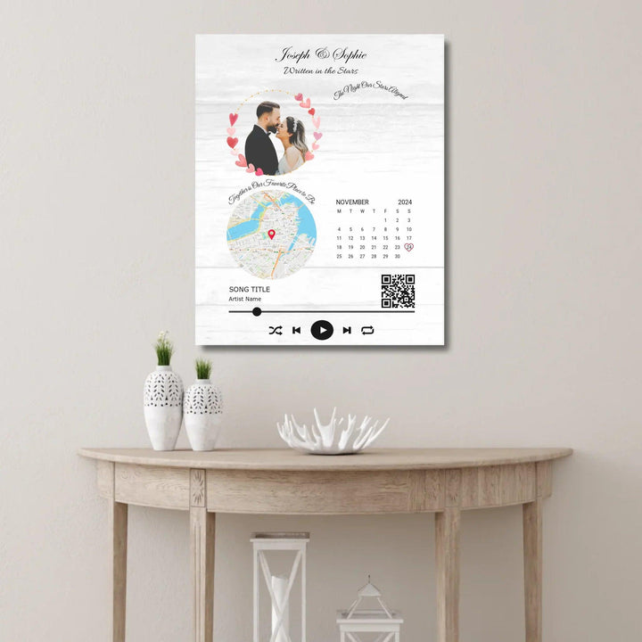 Custom Wall Art - QR Code Song & Maps Couple Keepsake - ARTFULANE