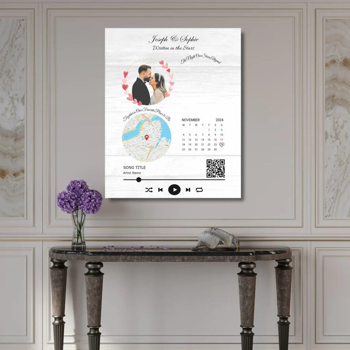 Custom Wall Art - QR Code Song & Maps Couple Keepsake - ARTFULANE
