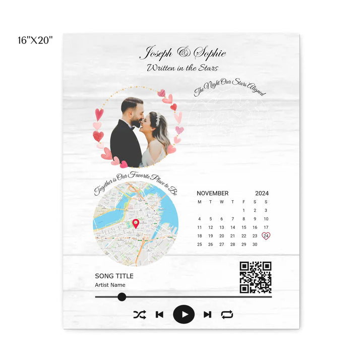 Custom Wall Art - QR Code Song & Maps Couple Keepsake - ARTFULANE