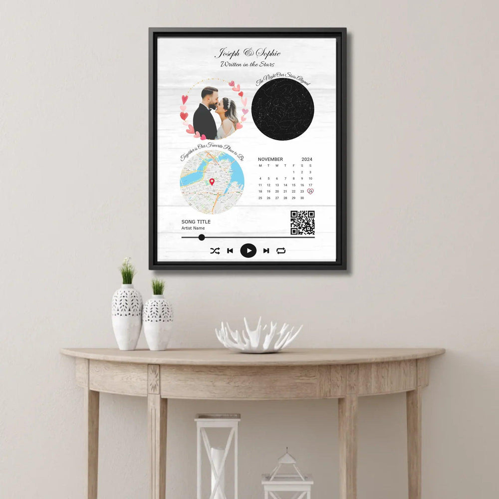 Custom Wall Art - QR Code Song & Maps Couple Keepsake - ARTFULANE