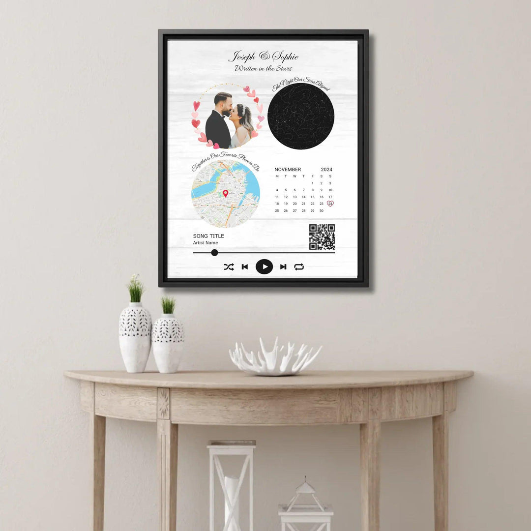 Custom Wall Art - QR Code Song & Maps Couple Keepsake - ARTFULANE