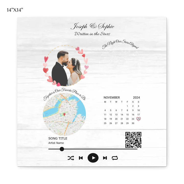 Custom Wall Art - QR Code Song & Maps Couple Keepsake - ARTFULANE