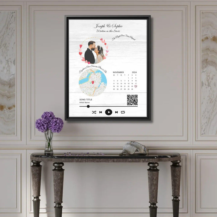 Custom Wall Art - QR Code Song & Maps Couple Keepsake - ARTFULANE