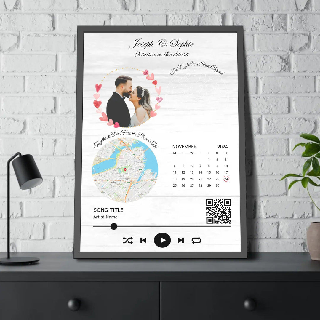 Custom Wall Art - QR Code Song & Maps Couple Keepsake - ARTFULANE